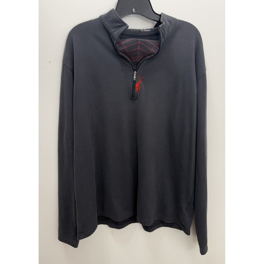 Spyder 1/4 Zip Pullover Mens XL Charcoal Gray Sweatshirt Red Web Accent 506008